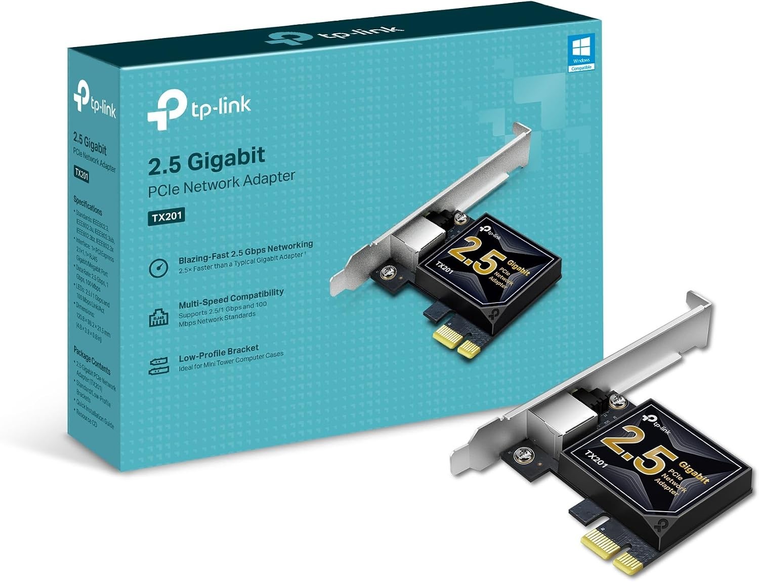 TP-Link 2.5GB PCIe Network Card TX201 – PCIe 2.5 Gigabit Ethernet Card - No Box