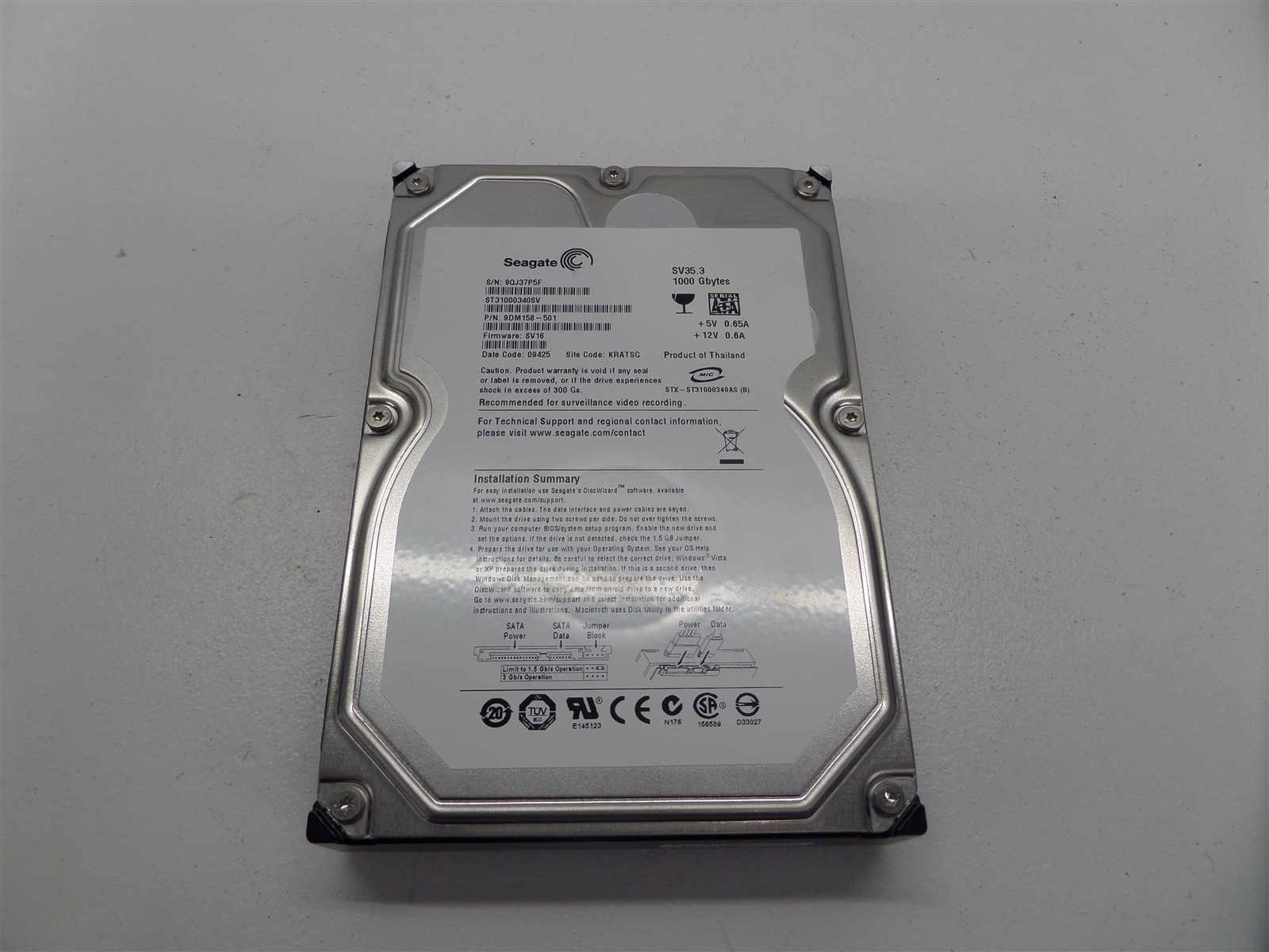 Seagate SV35.3 ST31000340SV 1TB 3.5" SATA Hard Drive 9DM158-501
