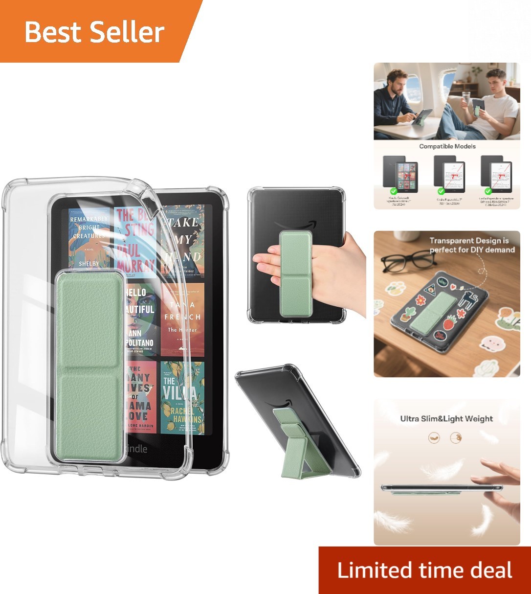 Lightweight Crystal Clear 7" Kindle Cover with Scratch-Proof Protection & Stand
