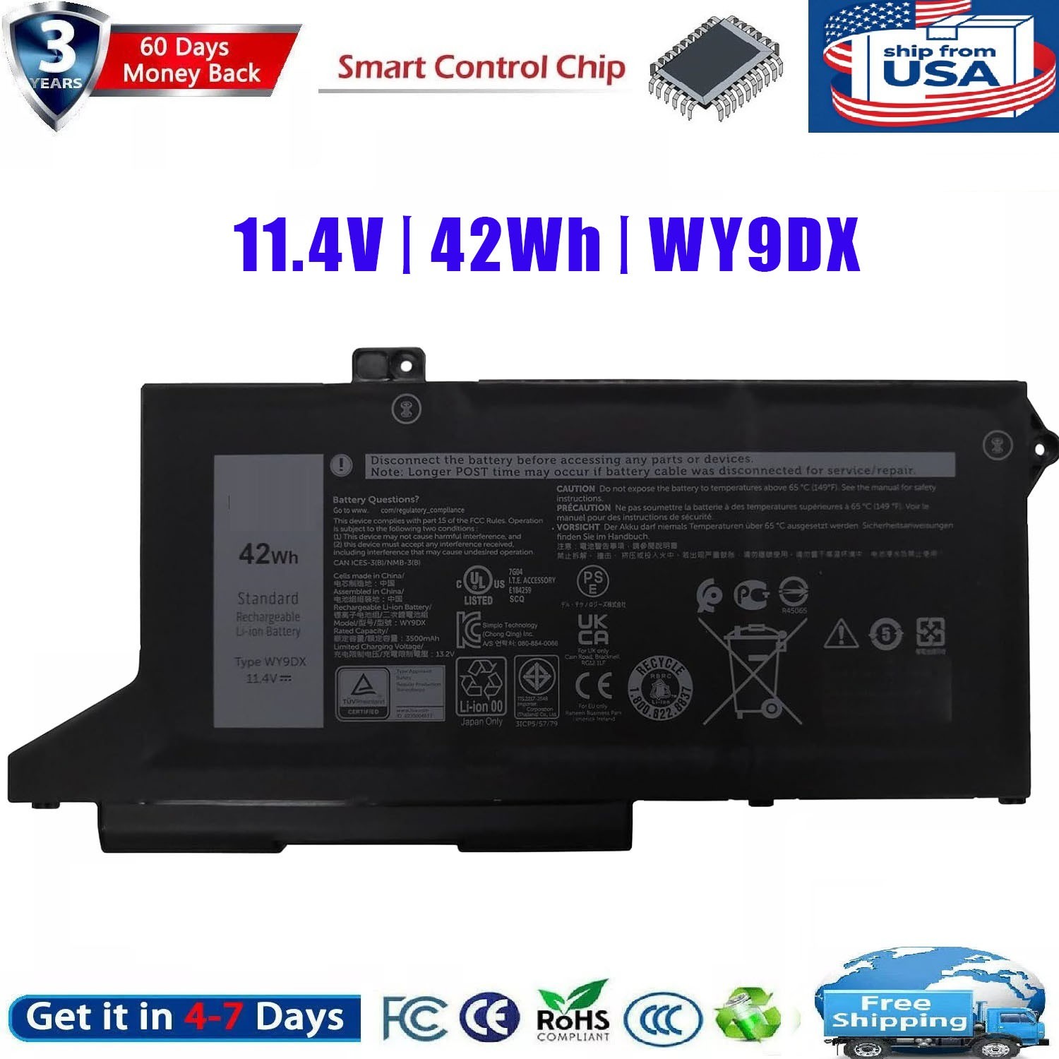 ✅ NEW 42WH WY9DX Battery For Dell Latitude 5420 5520 Type 005R42 0M3KCN 01K2C