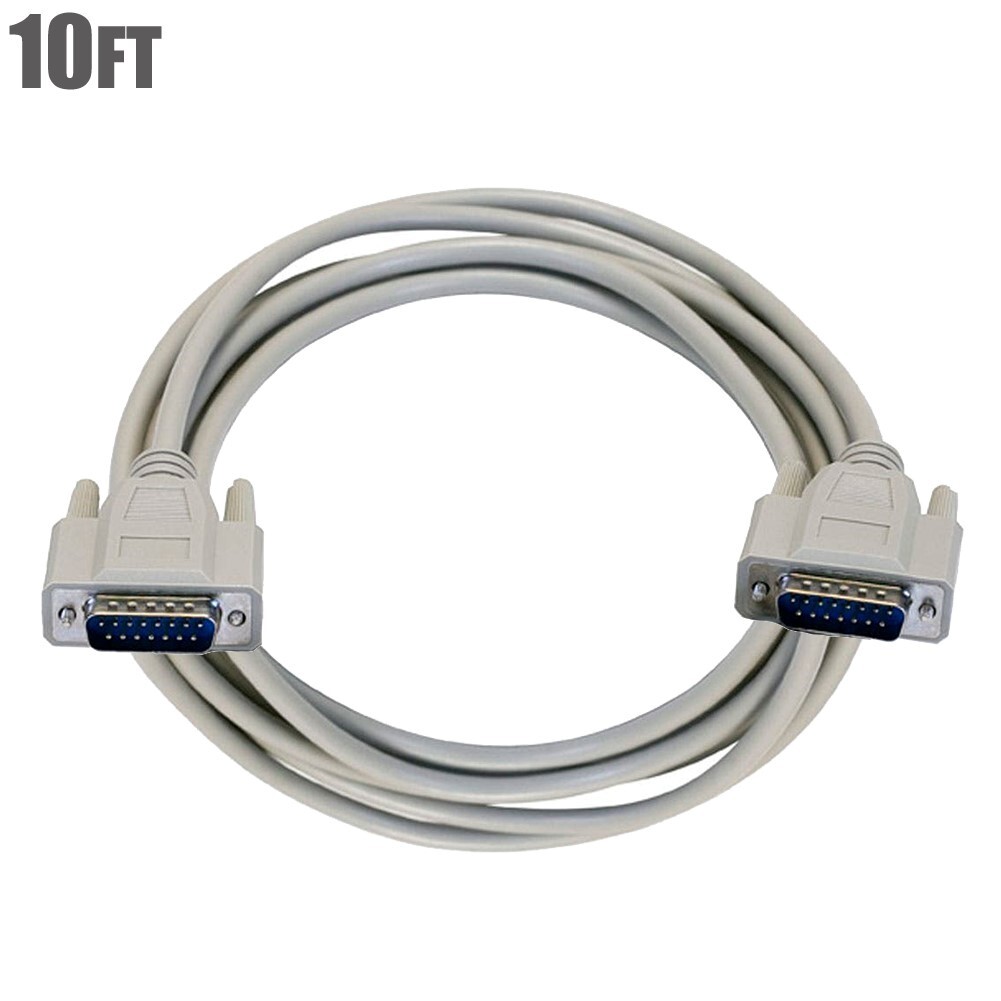 10FT DB15 D-SUB 15-Pin Male to Male Cable Cord Molded Straight Beige