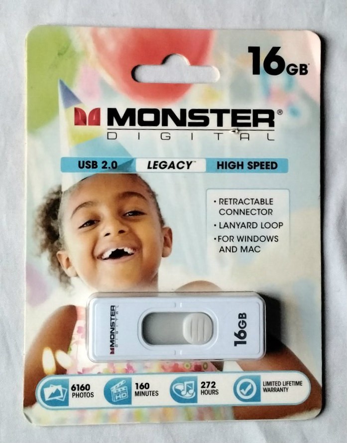 Monster Digital 16GB USB 2.0 High Speed Flash Drive for Windows & Mac New