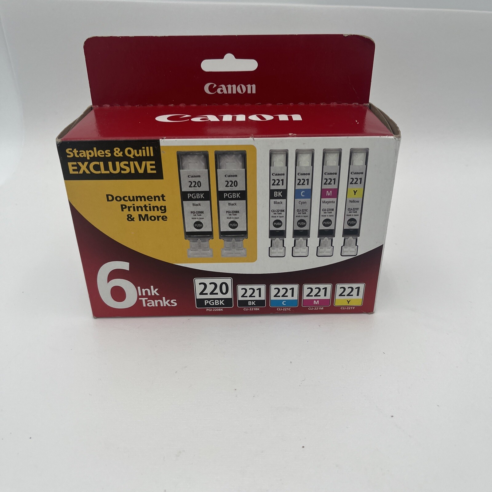 New Canon 220 & 221 6 Pack Ink Tanks Black & Color Cartridges Sealed Box- Exp