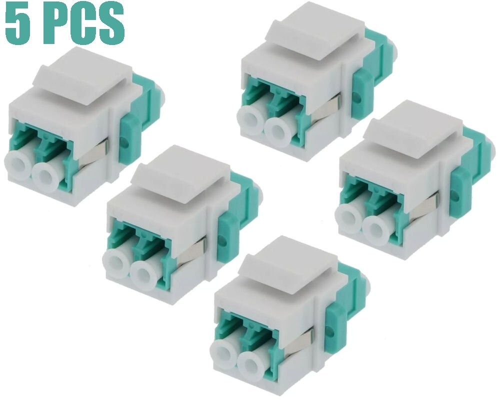 5 Pcs LC/UPC OM3 Duplex Multi Mode Fiber Optical Coupler Keystone Jack Aqua