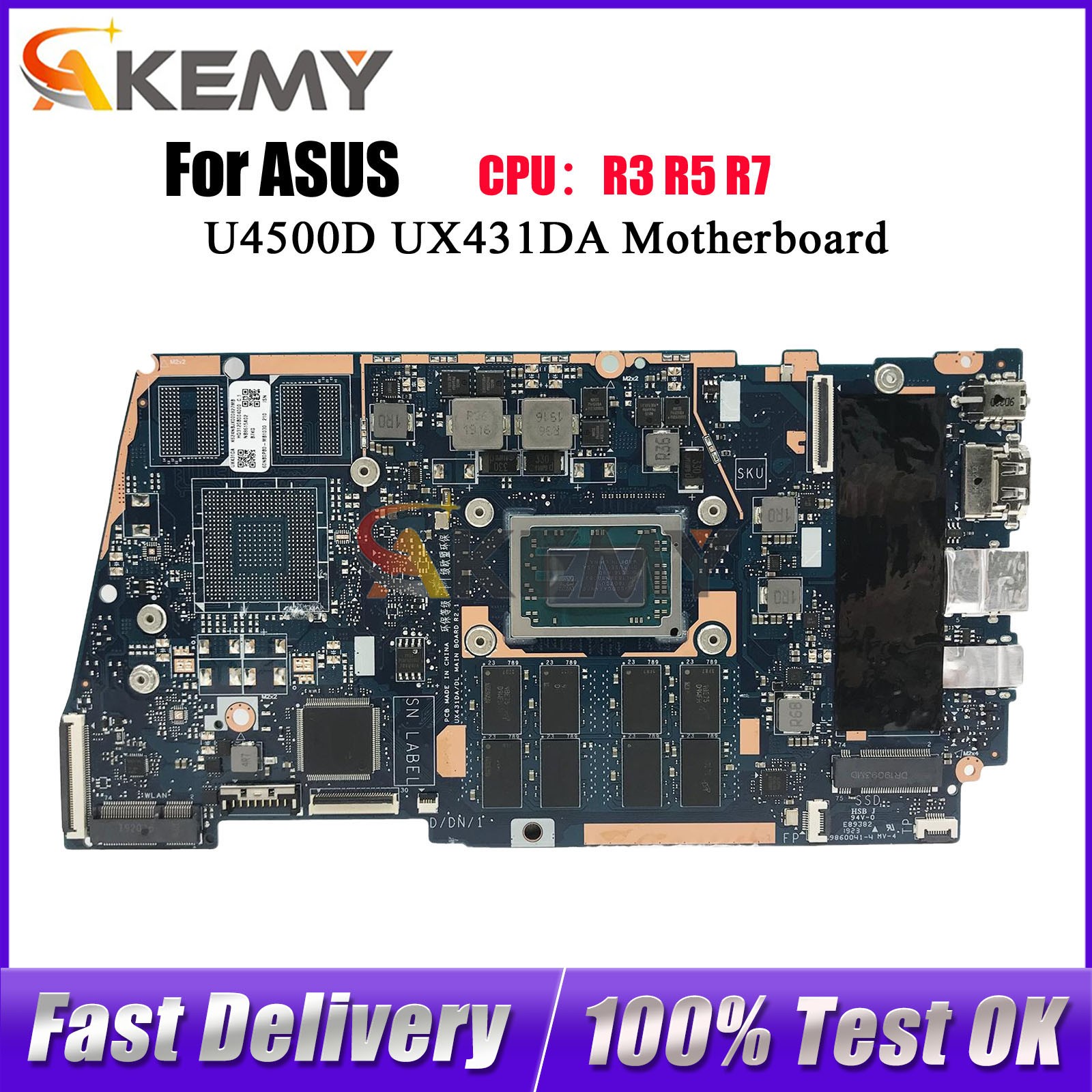 UX431DA Motherboard For ASUS UX431D U4500D Mainboard W/ R3 R5 R7 CPU Tests OK