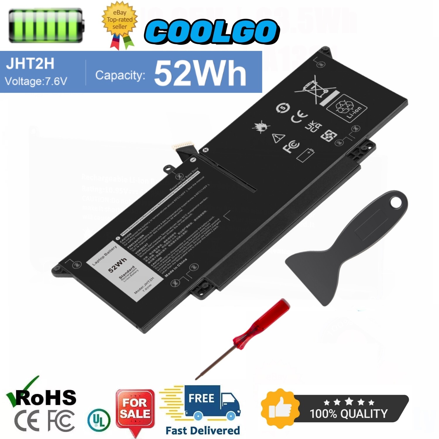 JHT2H Battery For Dell Latitude 7310 7410 Series 0WY9MP 04V5X2 HRGYV 0HRGYV 52Wh