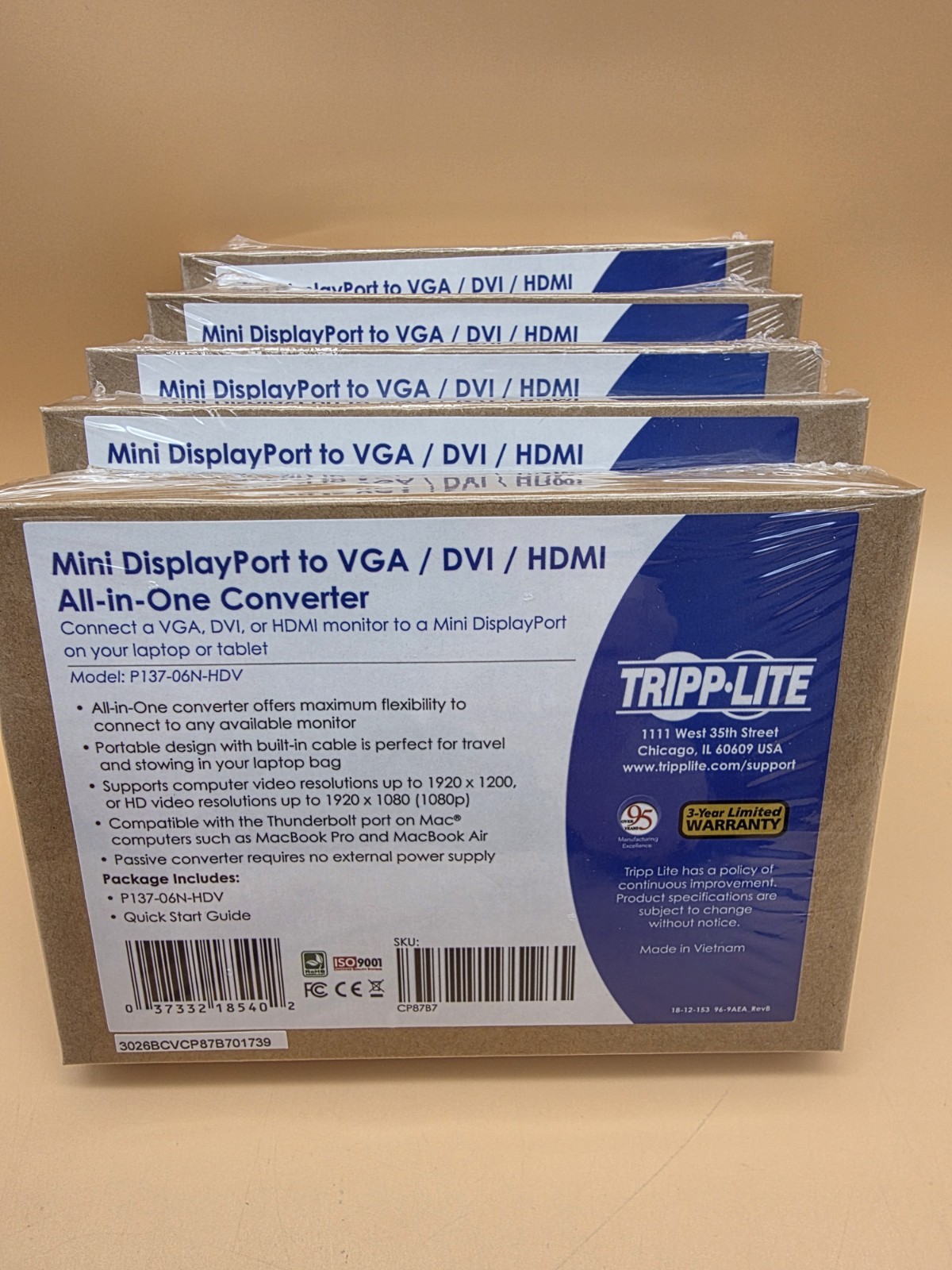 5 Tripp Lite P137-06N-HDV Mini DisplayPort to HDMI/DVI/VGA Adapter NEW IN BOX