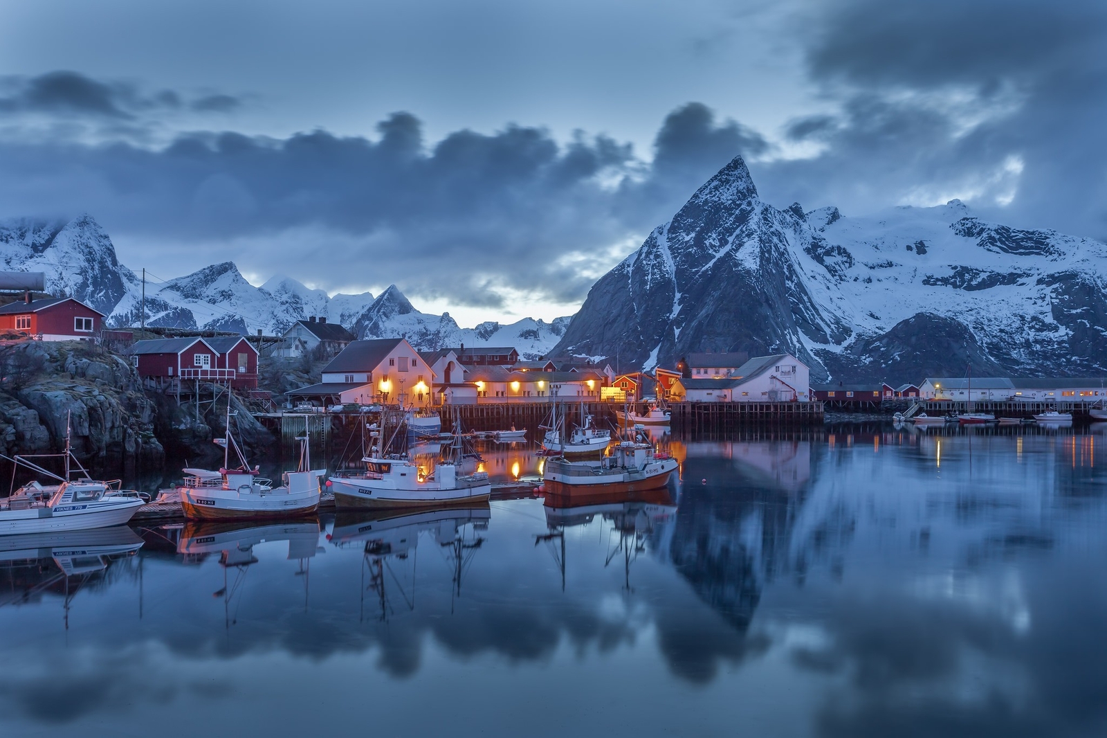 Landscape norway mountains village snowy peak nordic s Custom Gaming Mat Desk