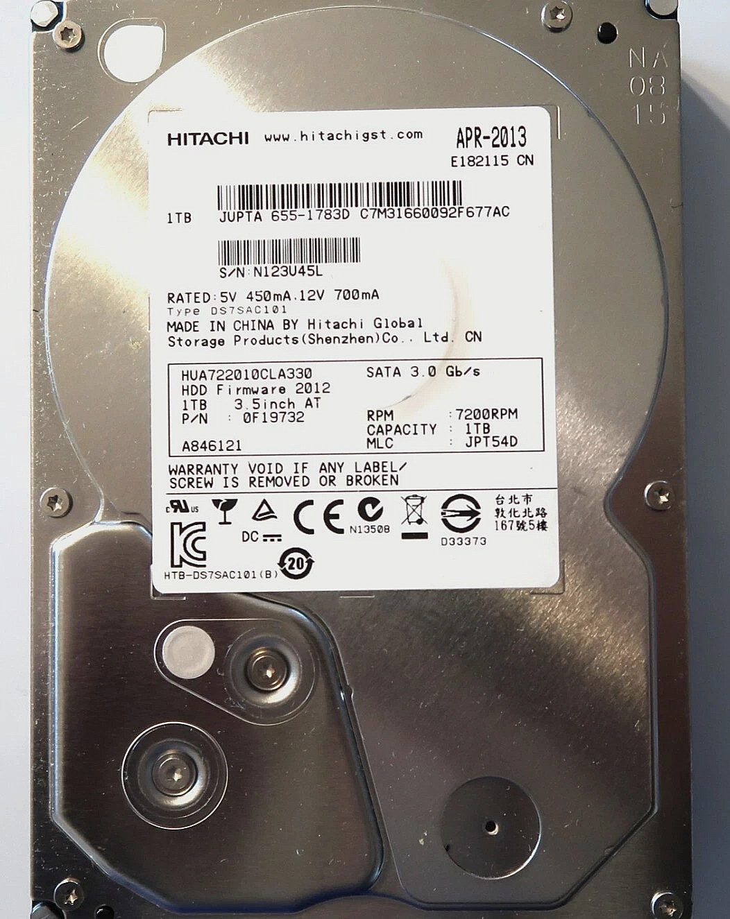 Hitachi Ultrastar 1TB 3.5" SATA 7200RPM HDD HUA722010CLA330 0F19732 Hard Drive