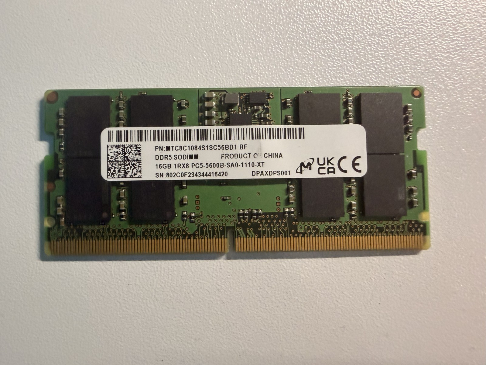 Micron 16GB DDR5 5600MHz SODIMM Laptop RAM Memory MTC8C1084S1SC56BD1