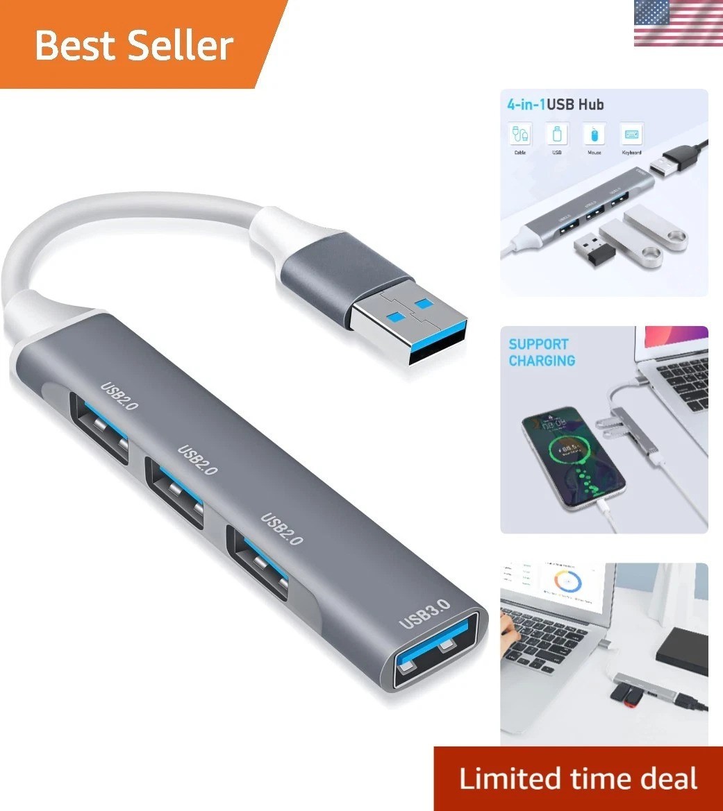 Ultra-Slim 4-Port USB Splitter Hub - Elegant Aluminium Design, Easy Connectivity
