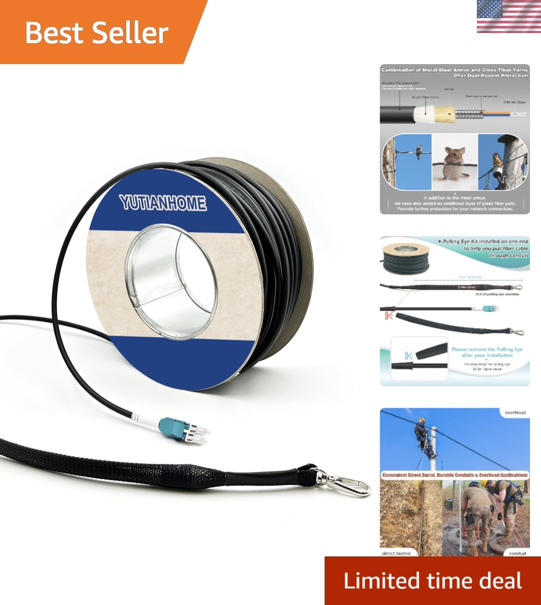 165ft/50m OD-5mm Industrial TPU OM3 Fiber LC to LC Outdoor Armored Fiber Patc...