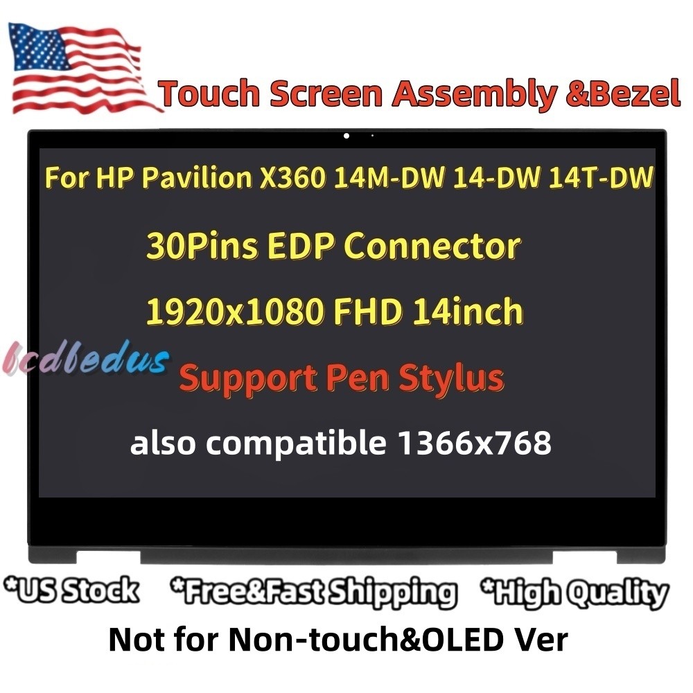 L96515-001 For HP Pavilion x360 14m-dw0023dx 14m-dw1023dx LCD TouchScreen+Bezel