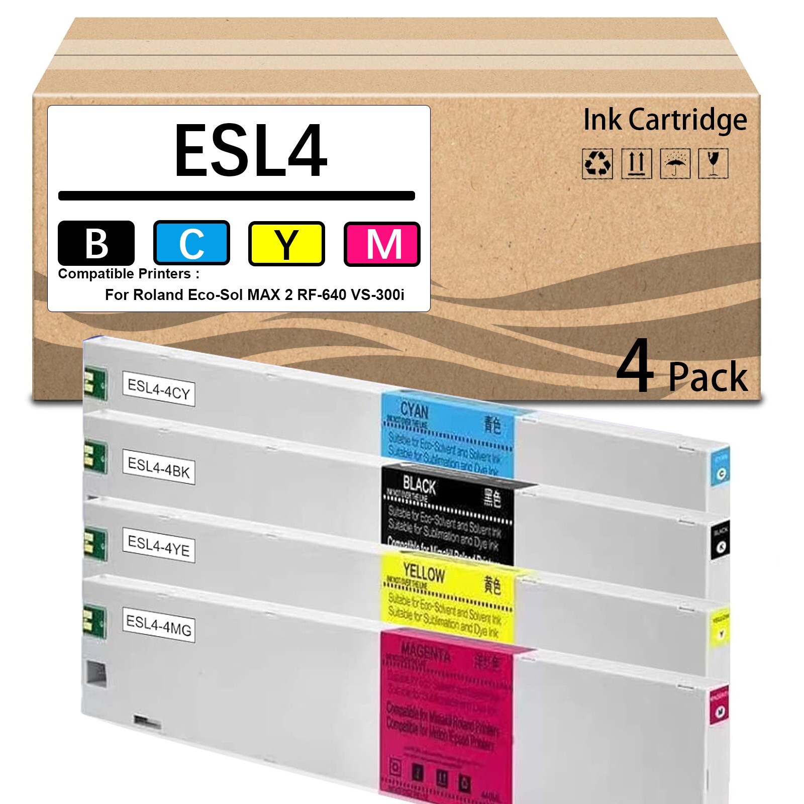 4 Pack 440ML ESL4 Ink Cartridge for ESL4-4BK ESL4-4CY ESL4-4MG ESL4-4YE
