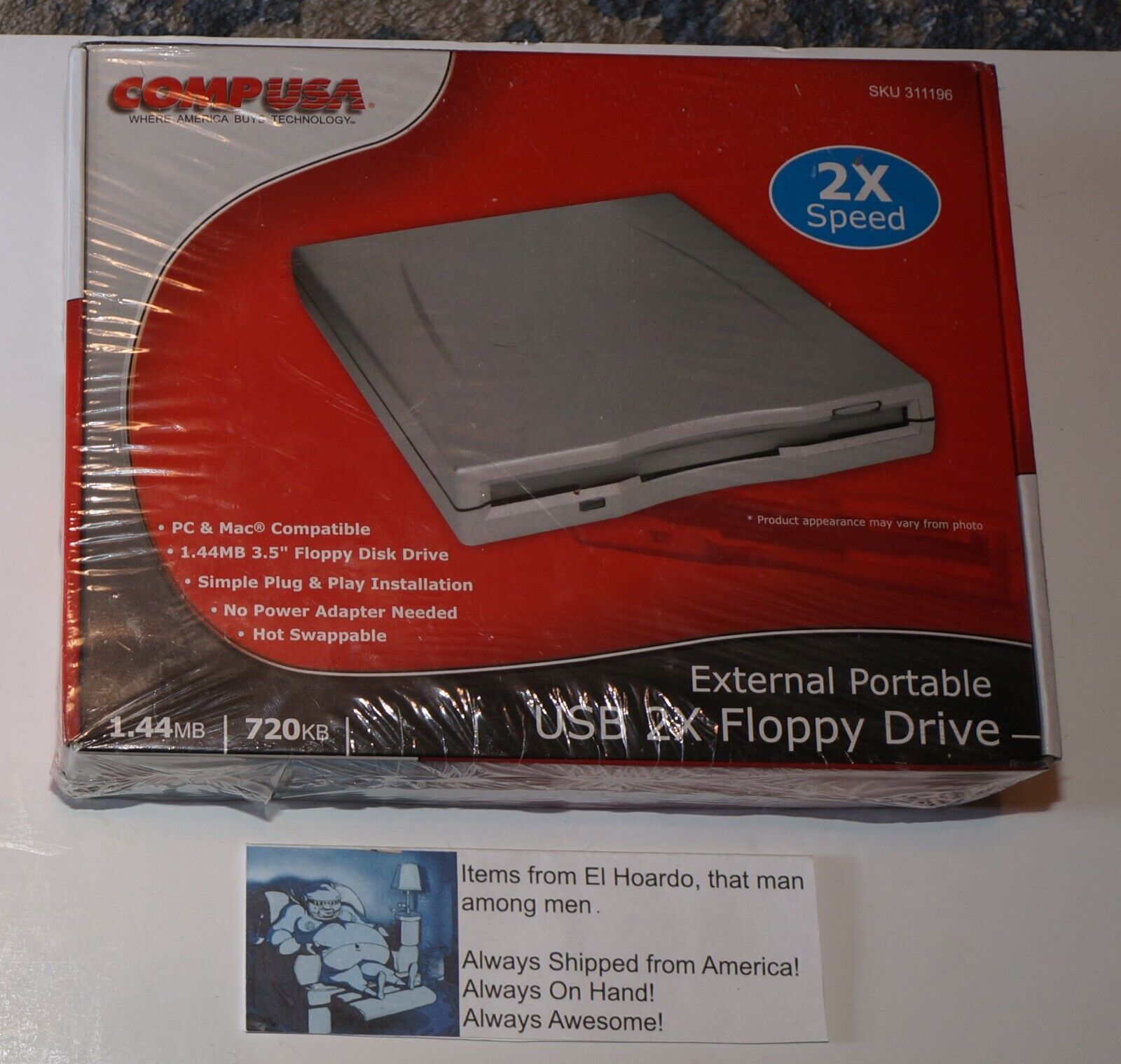 Comp USA External Portable USB 2X Floppy Drive Comp USA New SEALED SKU 311196
