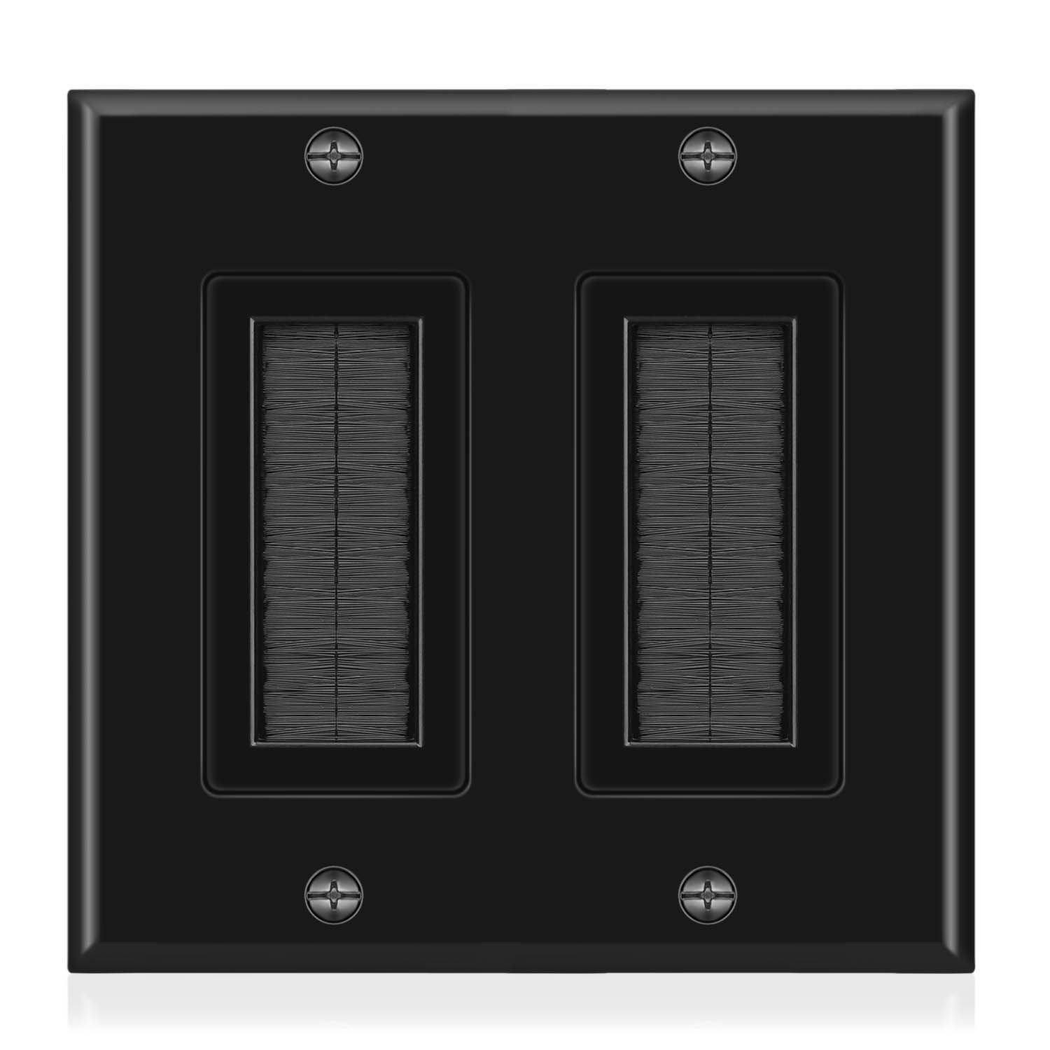 Brush Wall Plate Double 2 Gang Bristles Insert Cover Outlet Mount Panel Black