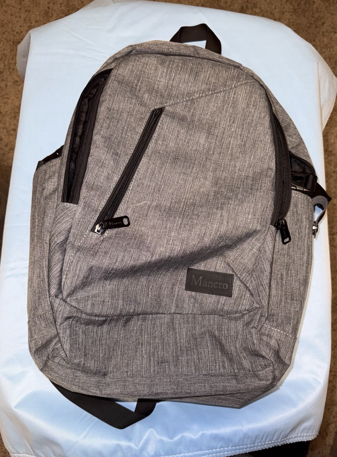 Mancro Anti-Theft Laptop Backpack Travel Work USB Port Lock Grey 15.6” 