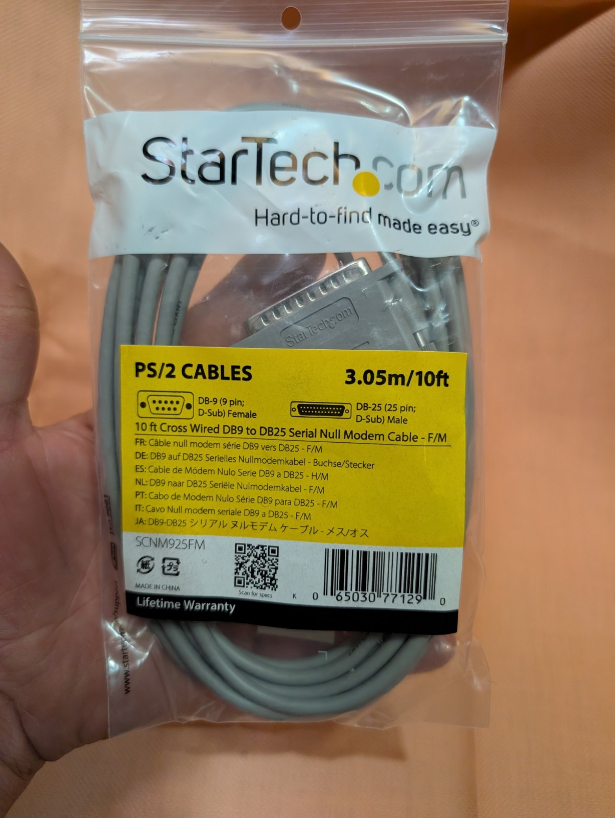 StarTech 10ft Gray DB9 to DB25 Cross Wired Serial Null Modem Cable SCNM925FM