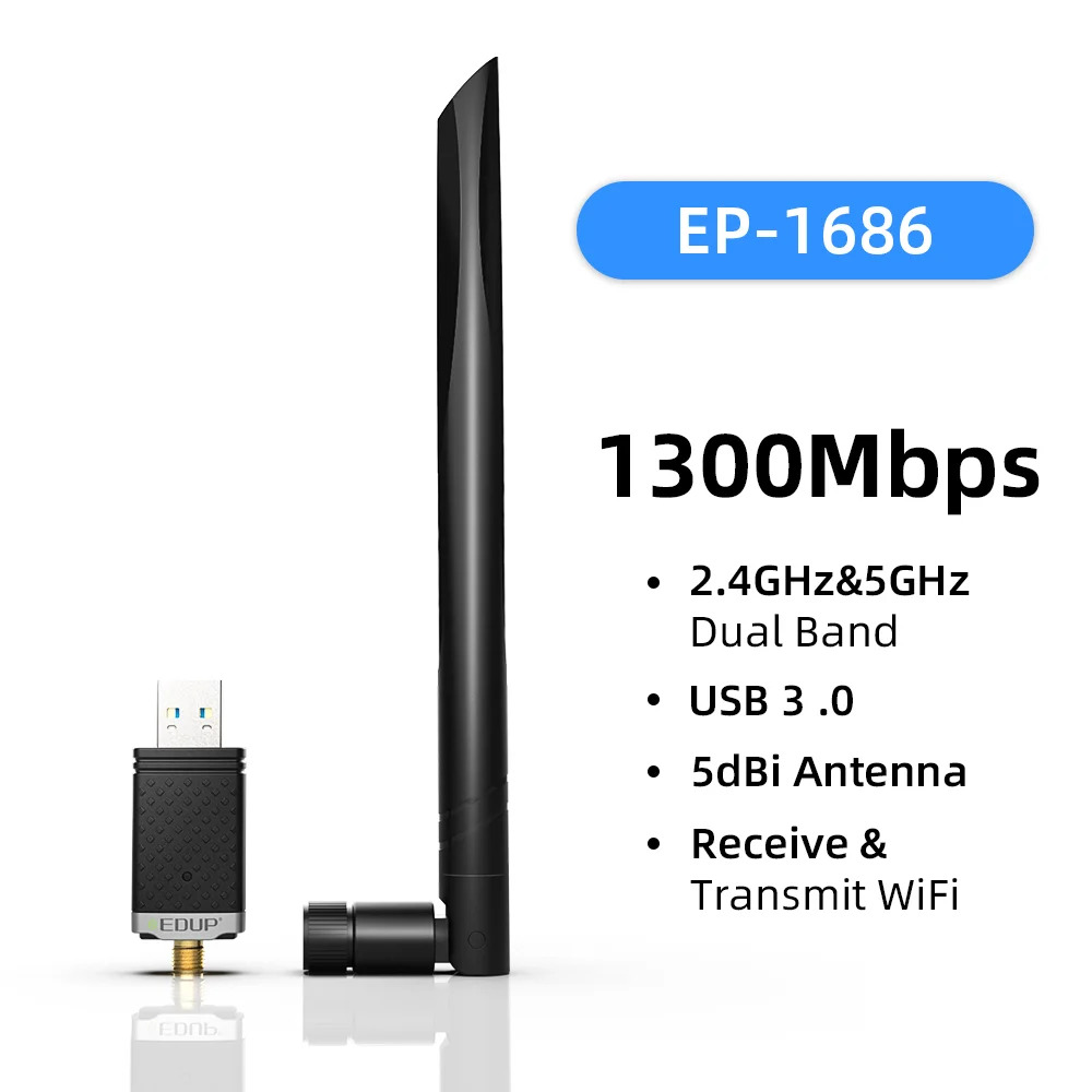 EDUP 1300Mbps Mini USB WiFi Adapter Card  5G 2.4GHz Wireless
