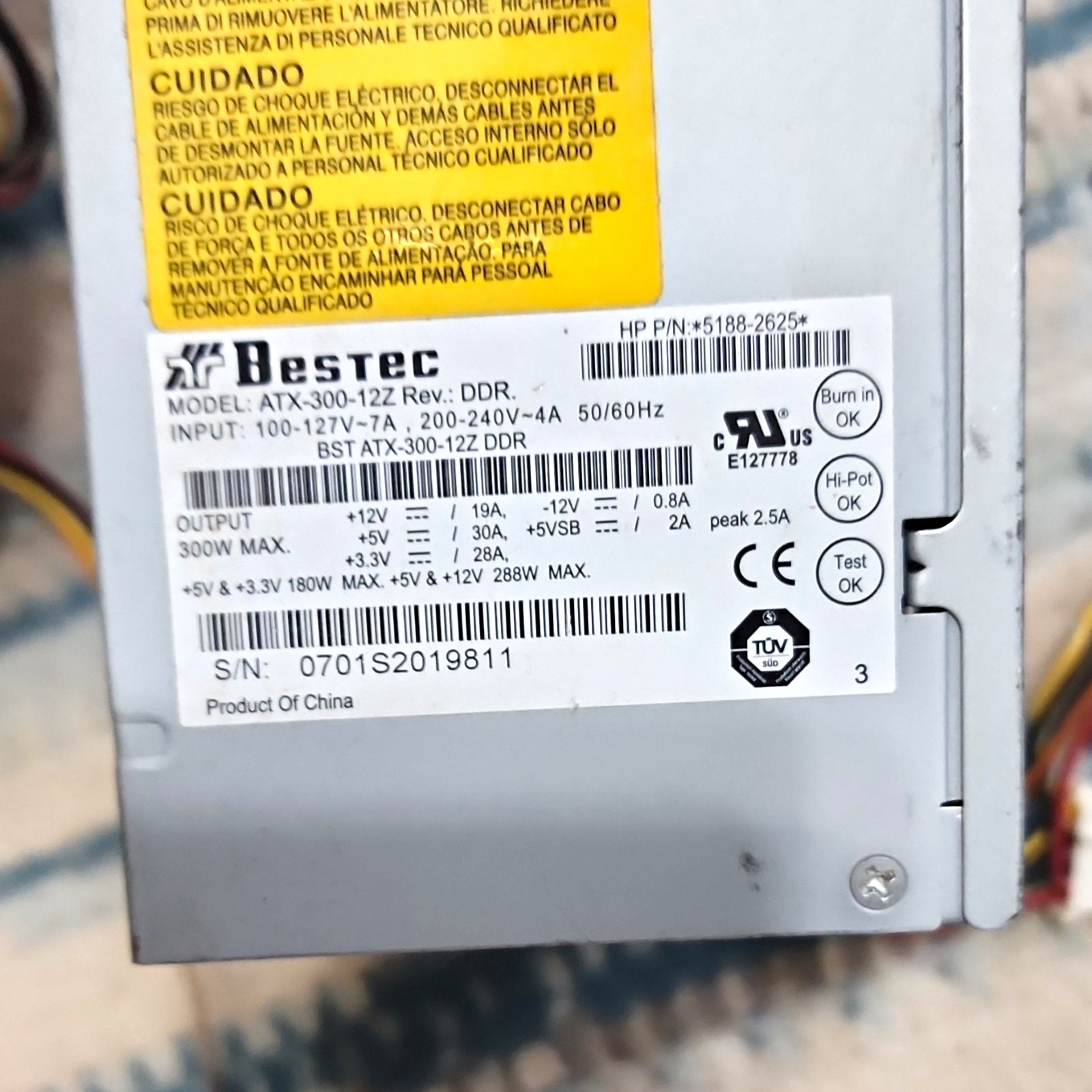 Bestec ATX-300-12Z Rev: DDR 300W ATX PSU HP 5188-2625 SATA Voltage Sw