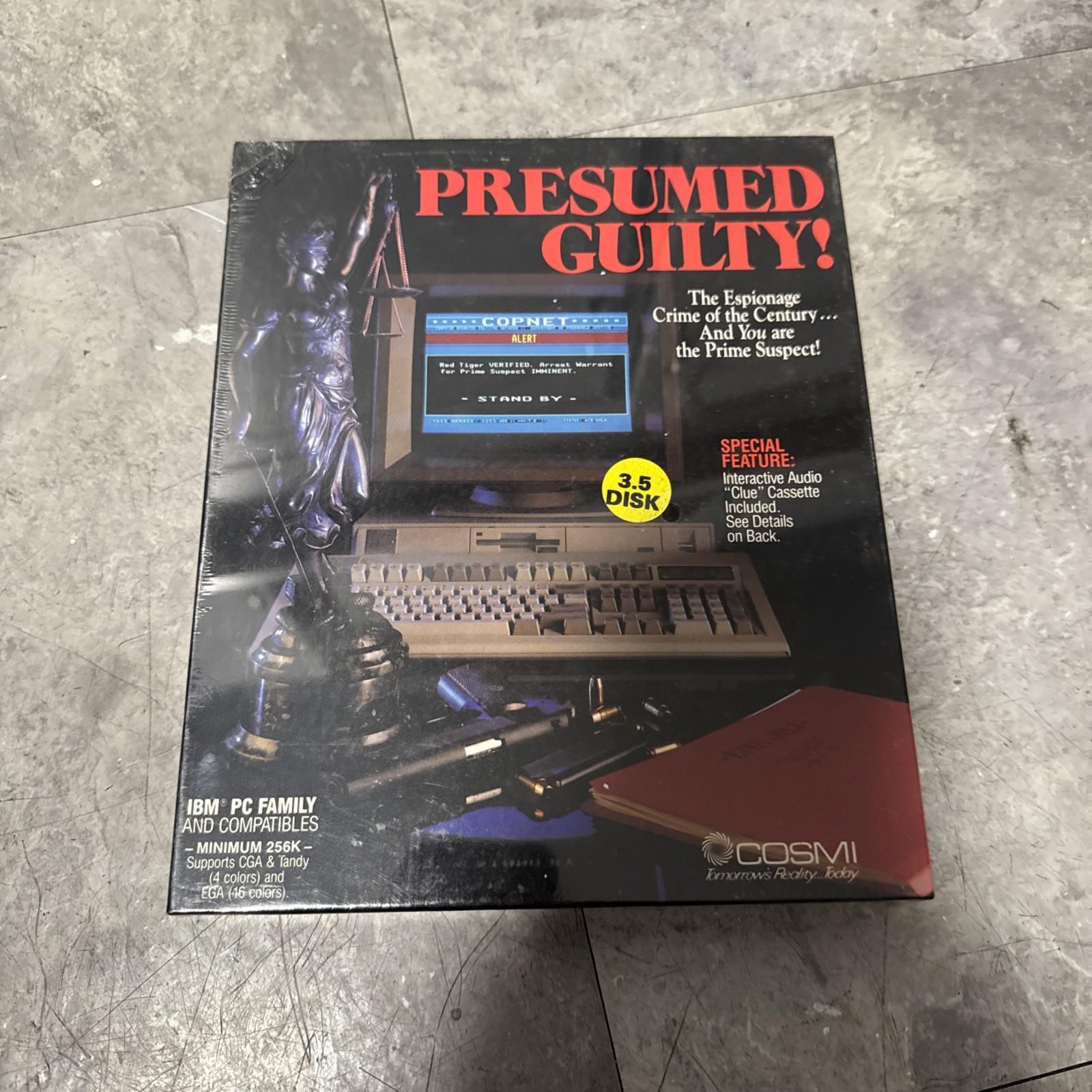 NEW/SEALED Vintage 1989 Cosmi PRESUMED GUILTY IBM PC Game 5.25" disk New