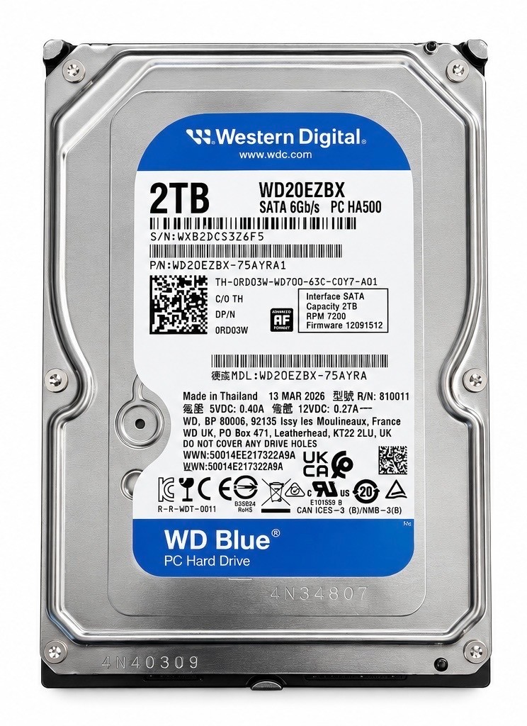 NEW "0" Hours - Western Digital 2TB WD Blue PC Internal Hard Drive HDD WD20EZBX