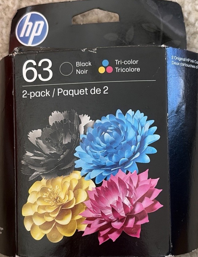 new Genuine OEM HP 63 Black & Tri-Color Combo Pack Ink Exp 12/2027