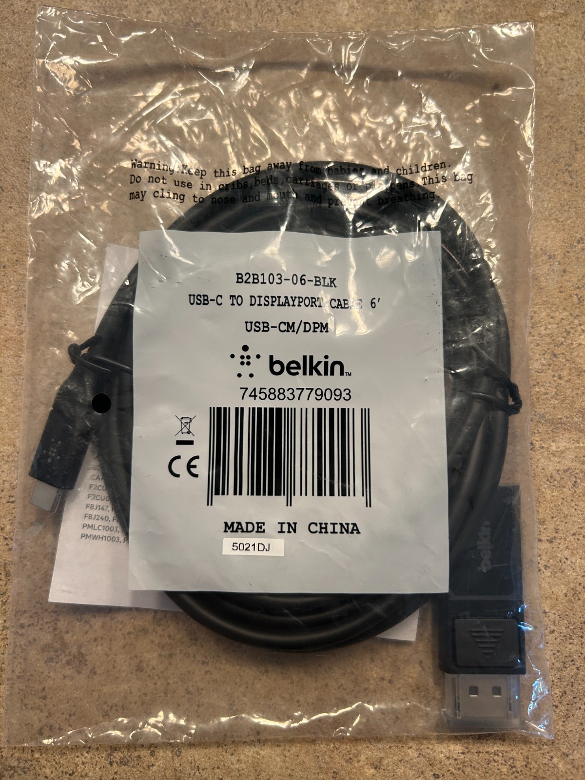 Belkin USB-C to DisplayPort Cable (B2B103-06-BLK)