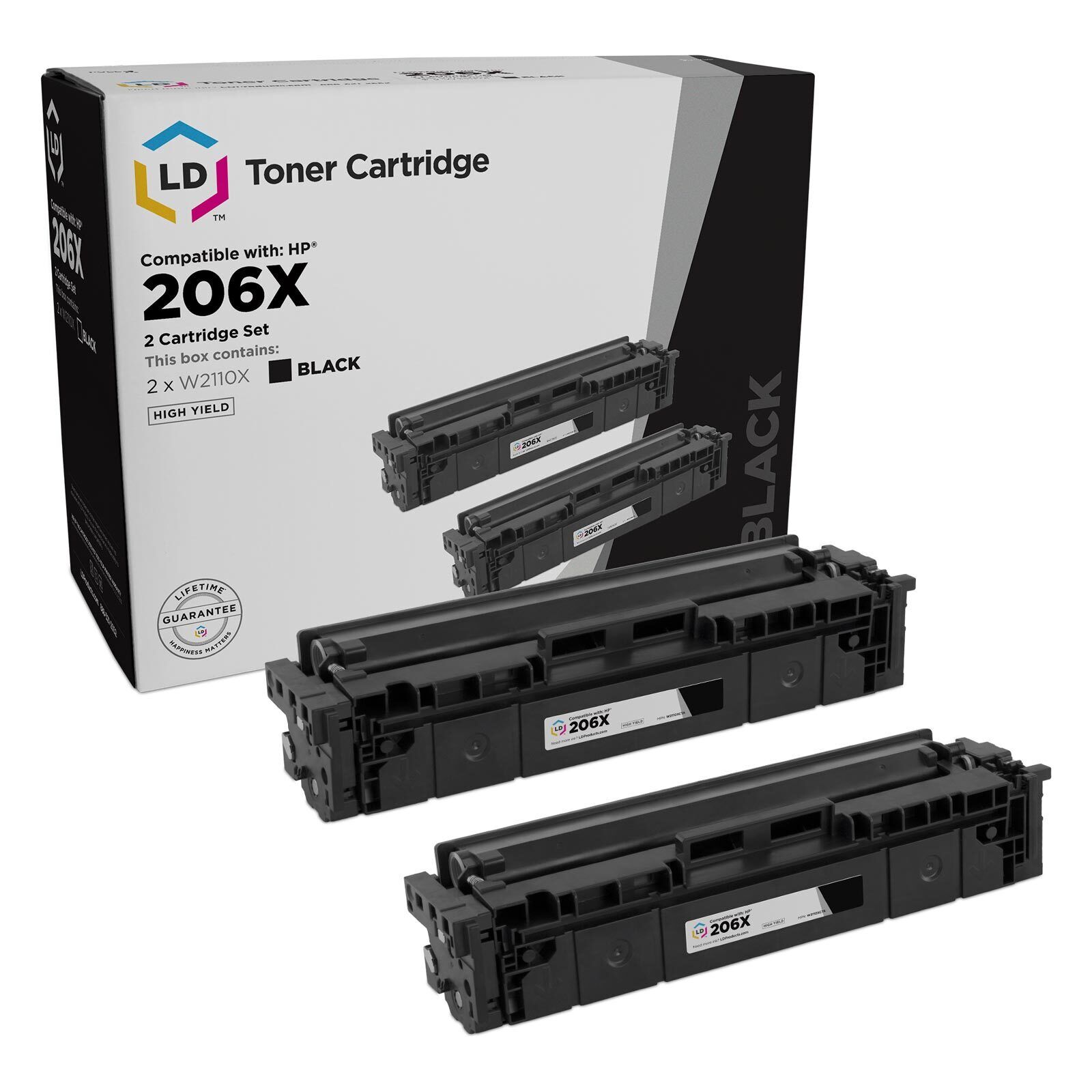 LD 2PK Replacement for HP 206X W2110X HY Black Toner for M255dw M283cdw M283fdw