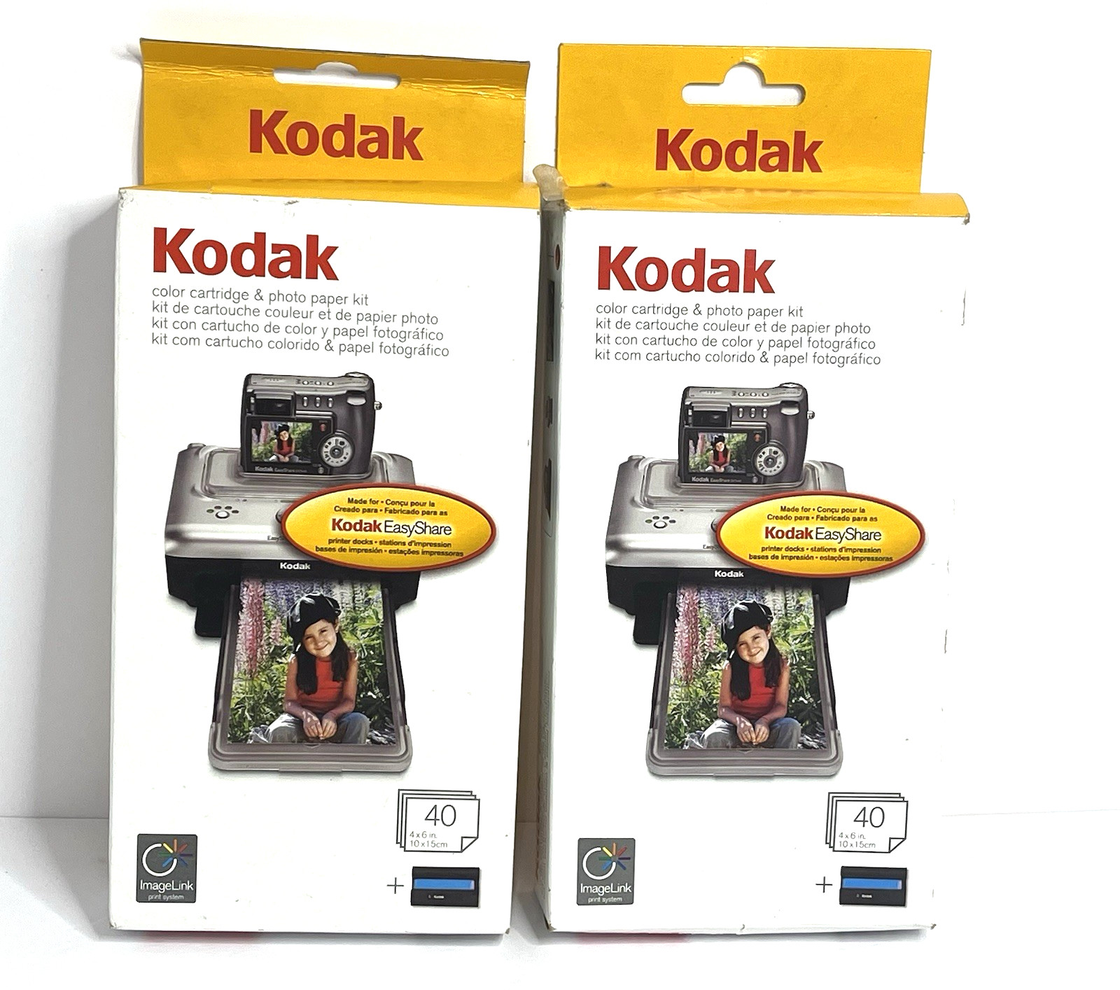 Lot of 2 KODAK PH-40 Color Cartridge & Photo Paper Kits - Total 80 sheets 2 cart