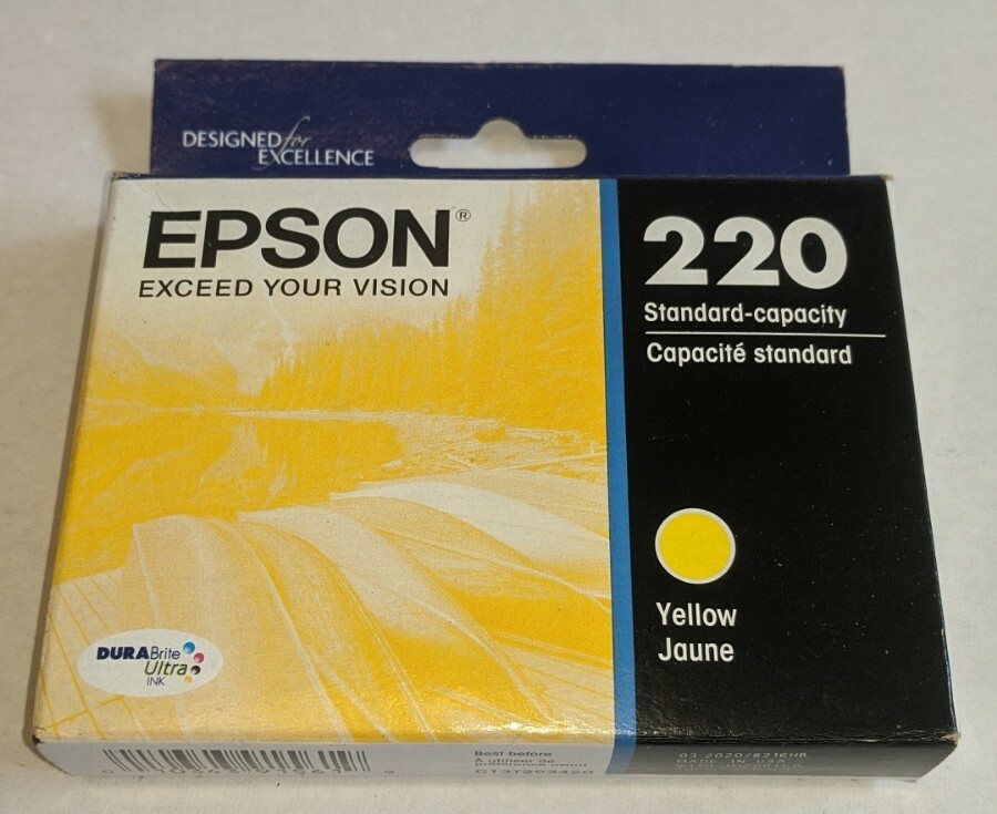 Epson Genuine 220 Yellow Ink Cartridge NEW in Box Standard Capacity 03/2020 Exp.