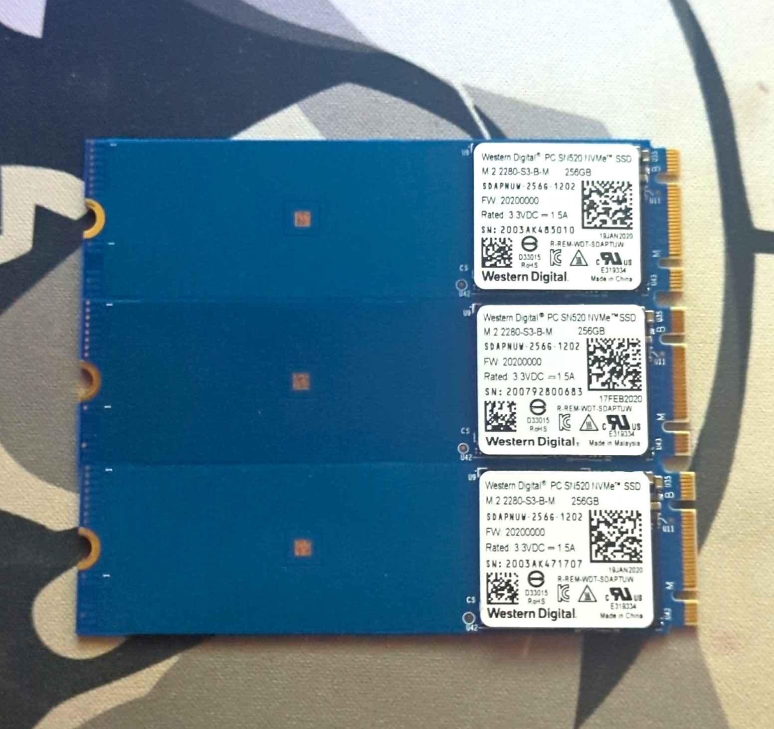 Western Digital PC SN520 256GB M.2 2280 NVMe Internal SSD Lot of 3