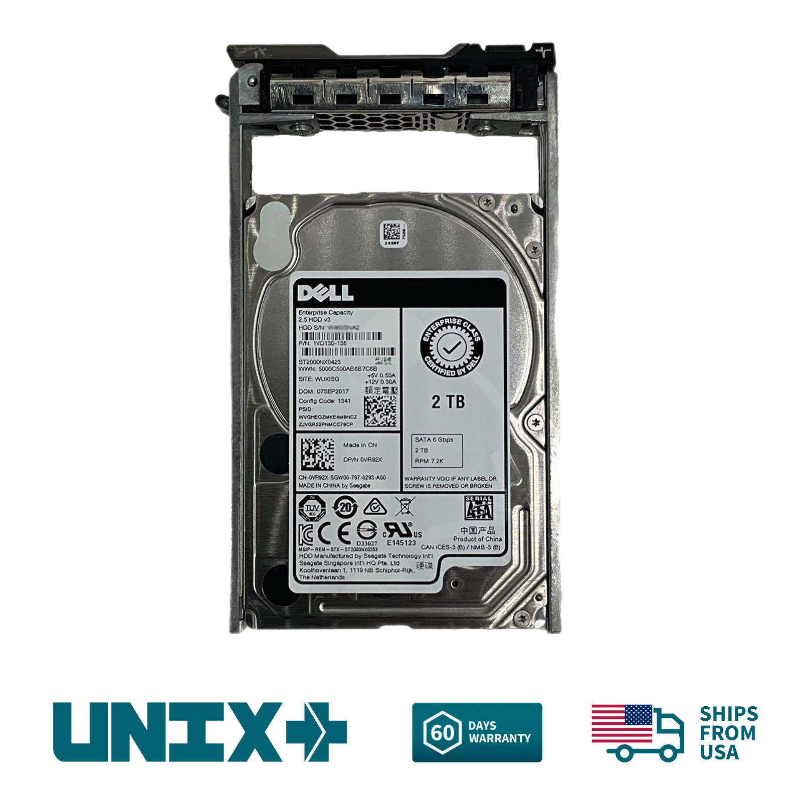 Dell VR92X 2TB SATA 2.5in 6Gbps 7.2K RPM w/ Caddy for Dell R640 R730XD R740XD