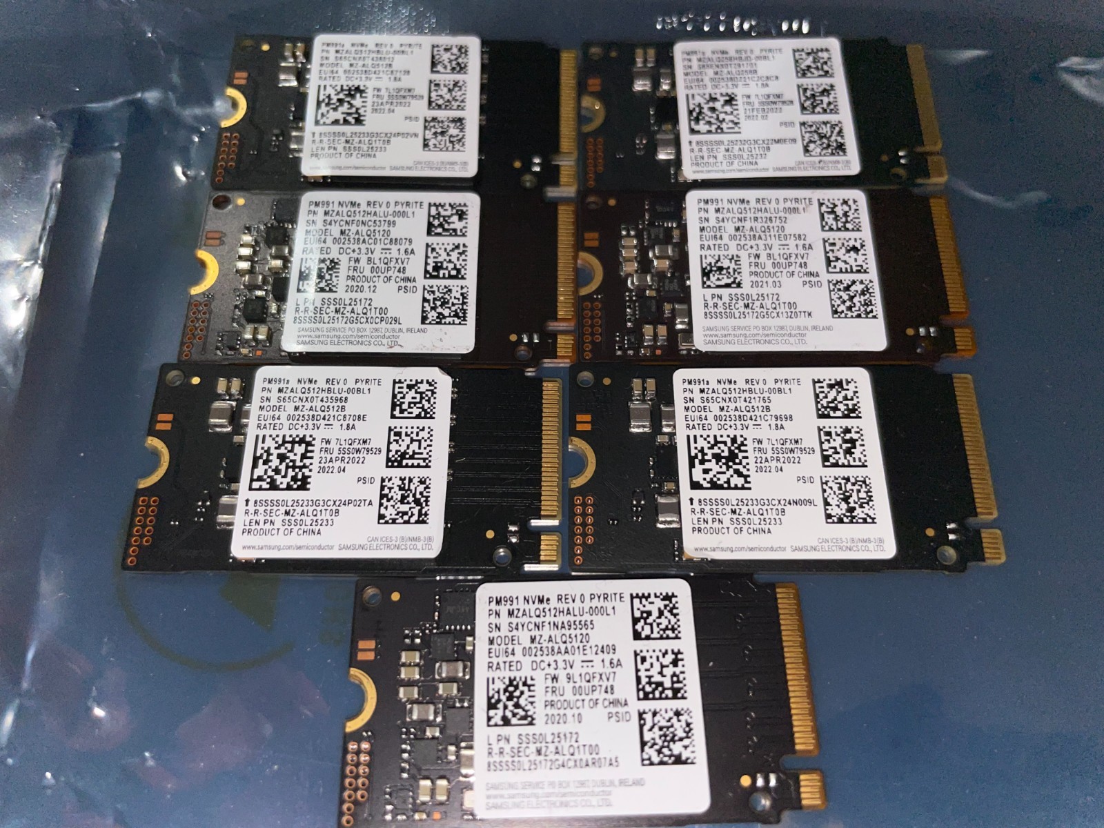 Samsung 512GB NVMe M.2 2242, LOT of 7.  One mislabled.  Read discription.