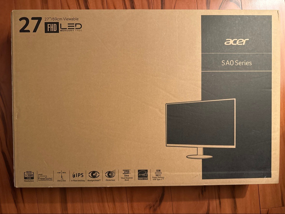 Acer SA270 27" FHD 1080p IPS Monitor Ultra-Slim AMD FreeSync 1ms USB-C HDMI DP