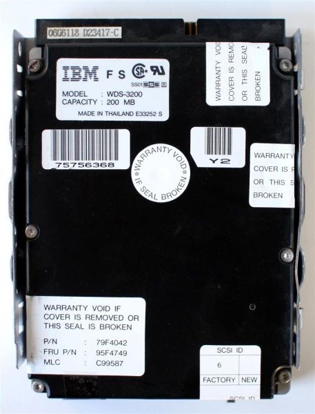 Hdd 200mb, ibm wds-3200 p/n 79f4042, fru: 95f4749, mlc: c99587