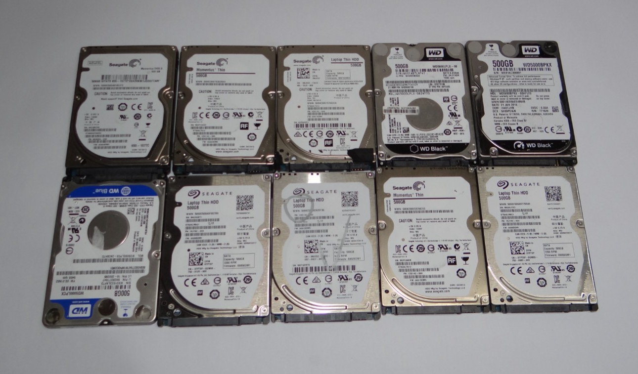 Lot of 10 Mixed Brand / Mixed Model 500GB 2.5" SATA HDD Laptop Hard Drives