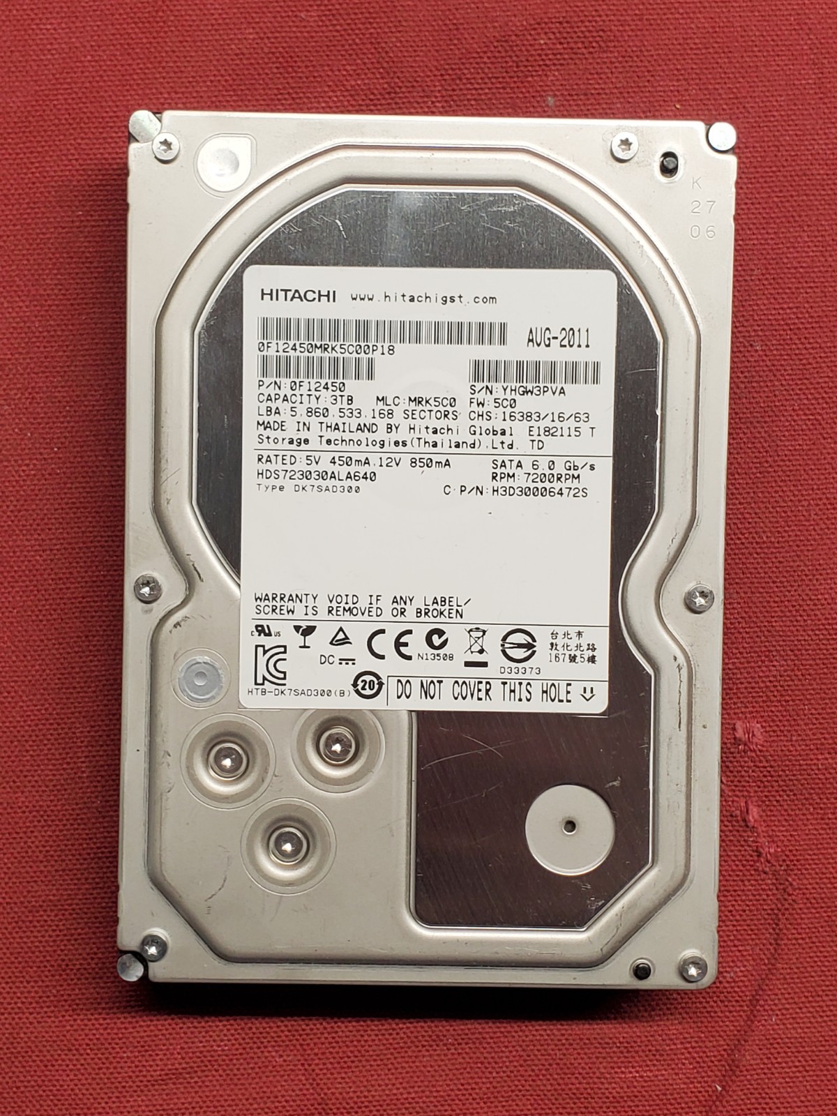 Hitachi HDS723030ALA640 3TB 3.5" SATA HDD 0F12450 #3262
