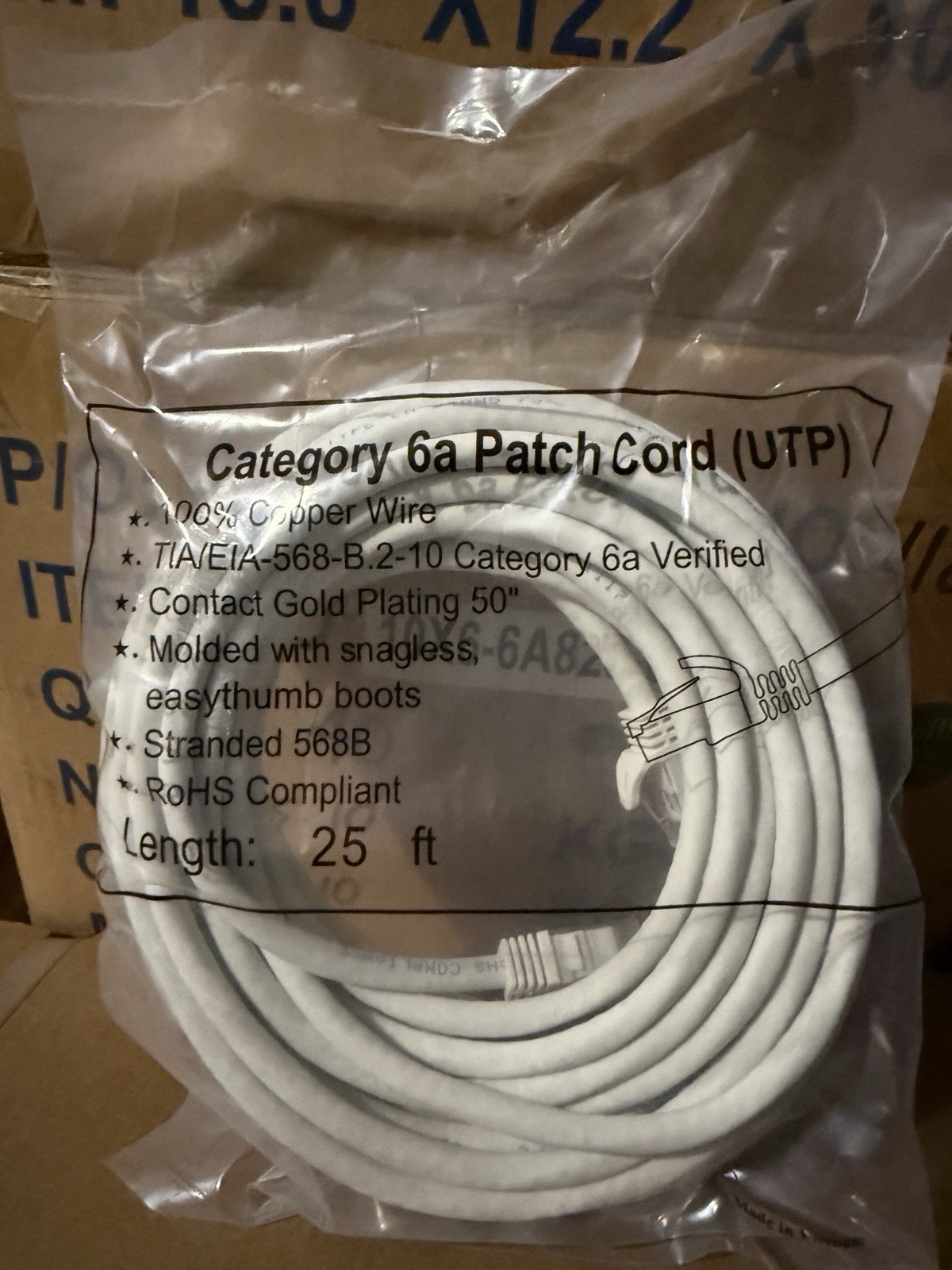 cat 6a patch cable 25ft White Qty 500+