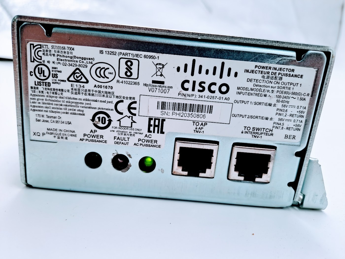 Cisco 341-0257-01 A0 Power Injector Power Supply