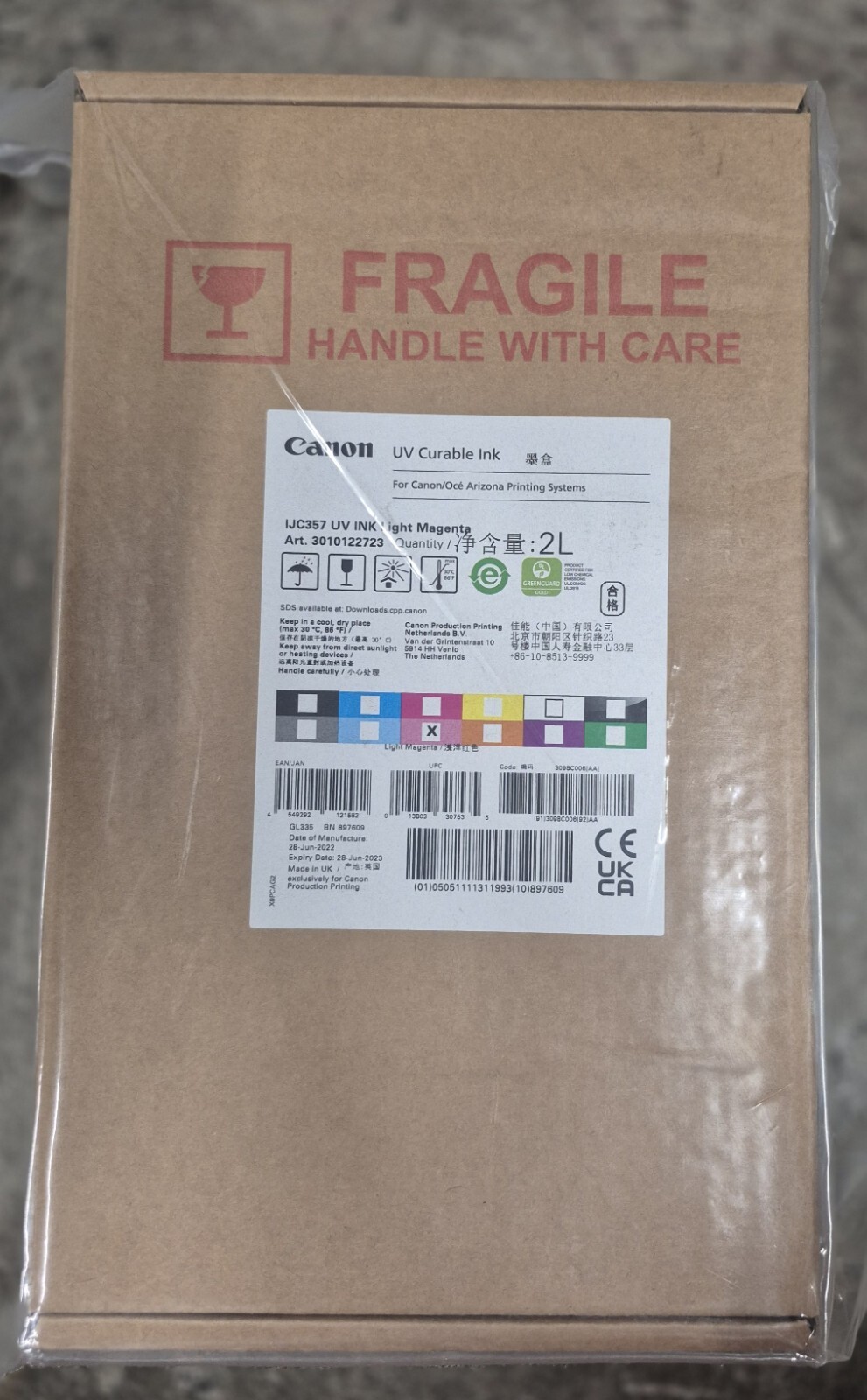 Genuine OCE IJC357 3010122723 3098C006 Light Magenta UV Ink 2L 2023