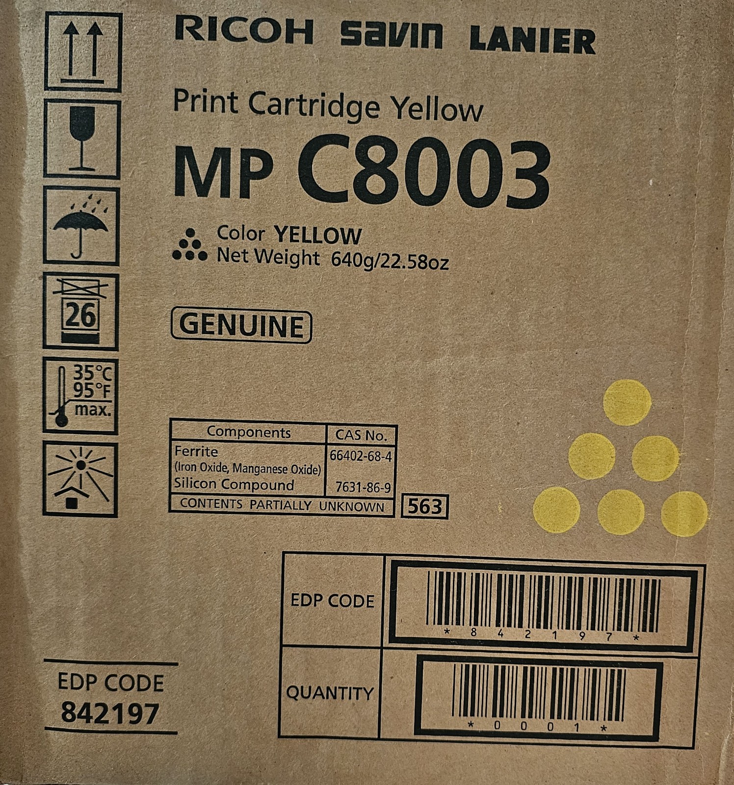 Ricoh MP C8003 Toner Cartridge 842197 Yellow  Genuine OEM Sealed NEW
