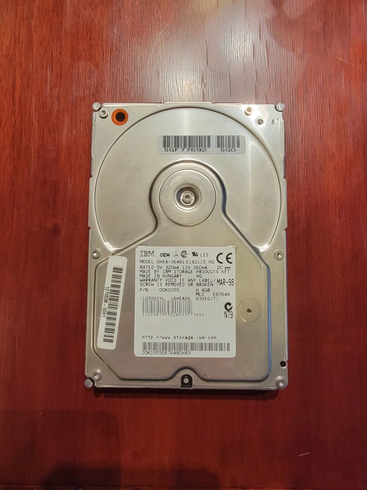IBM Deskstar 8 6.4GB DHEA-36481 PATA IDE Hard Disk Drive Storage 3.5