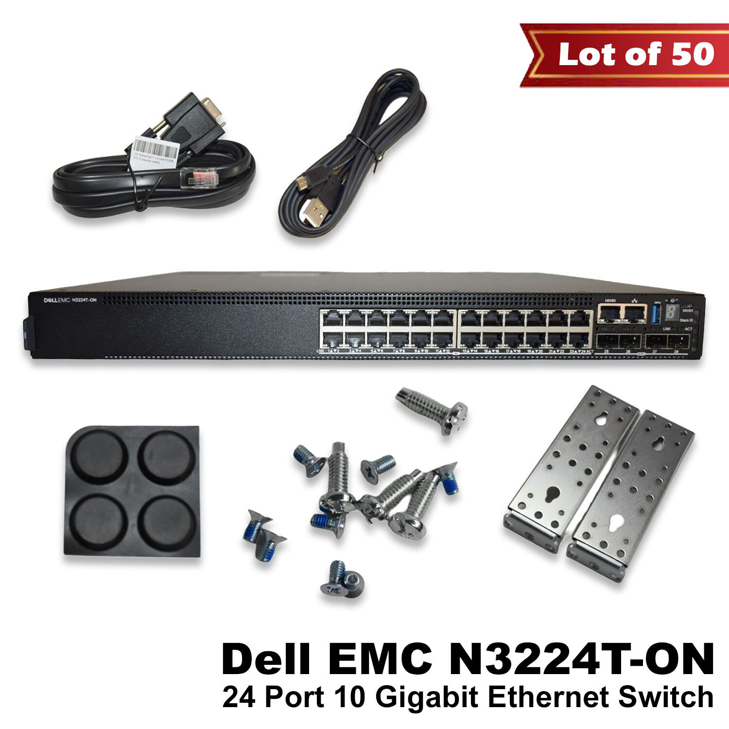 Lot 50 DELL EMC N3224T-ON 24X1G Rj-45 4X10G Sfp+ 2X100G L3 4GB 550W PSU Switch