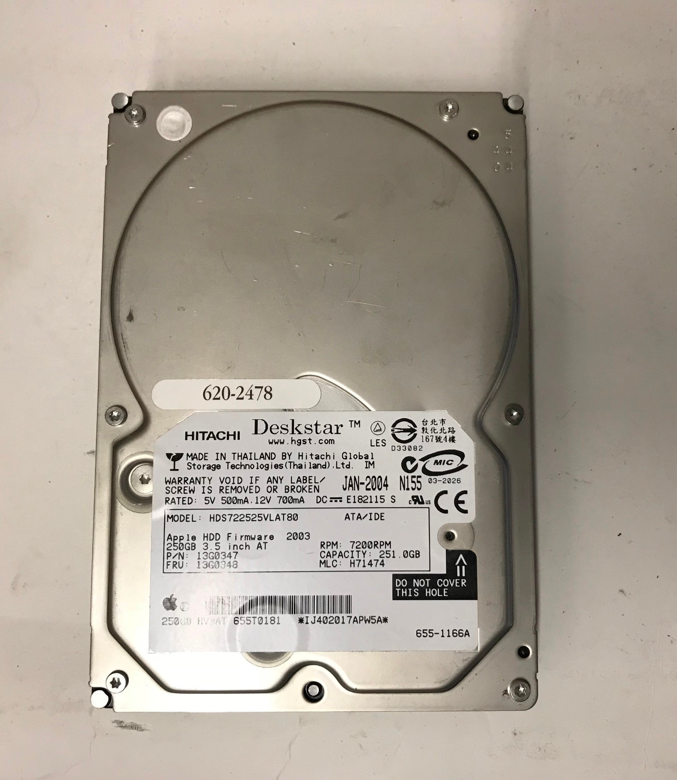 Apple Xserve HDS722525VLAT80 IDE  Hitachi  250GB Hard Drive 13G0348