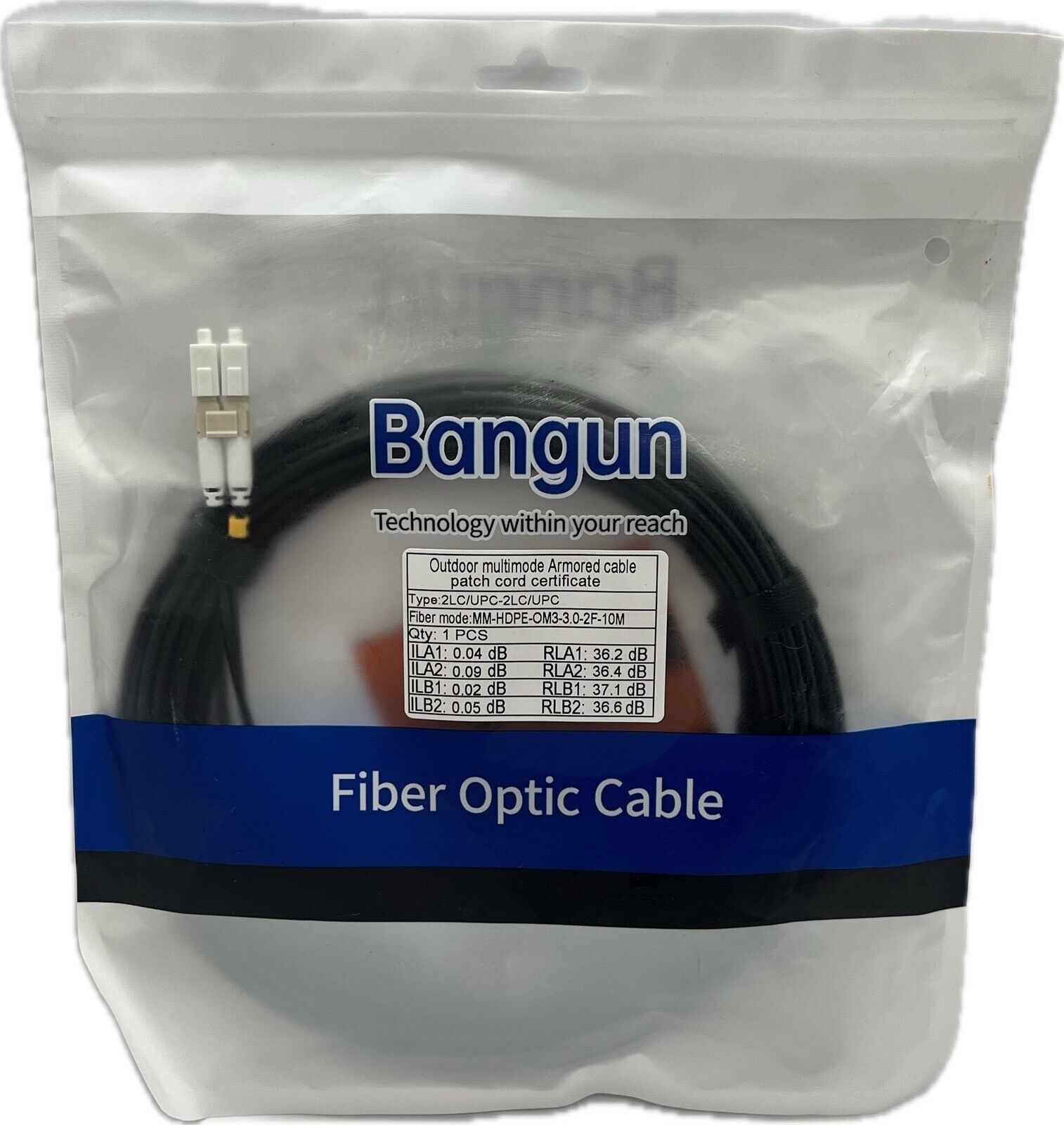 Bangun Fiber Optic Cable 30ft (10 Meters), Outdoor Multimode Armored Cable New