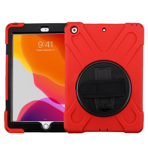 For Apple iPad 10.2 2019 - Black/Red RotaTable Stand Case Cover (with Wristband)