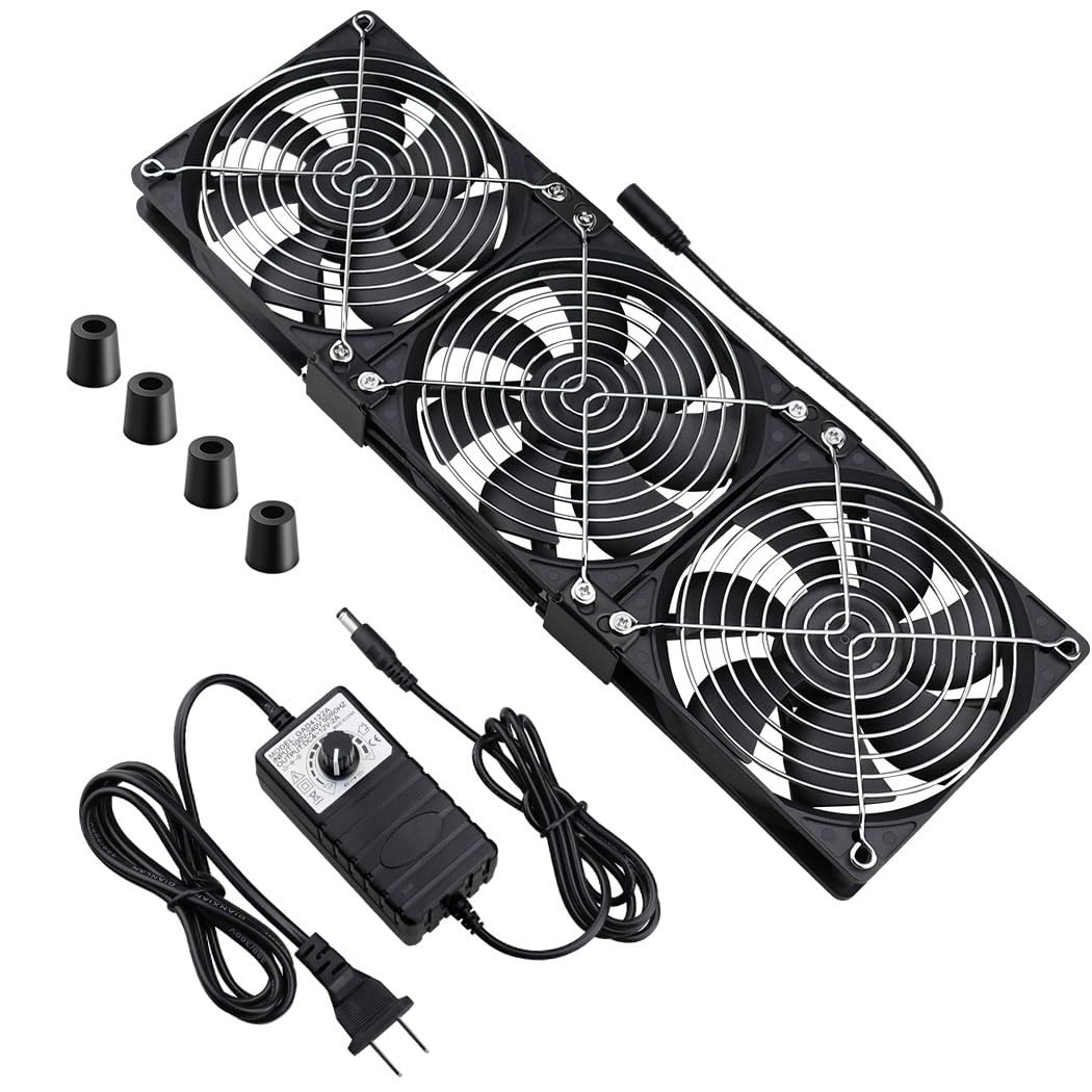 Wathai Dual Ball 3 x 120mm Computer Fan with AC Plug DC 12V Big Airflow Fans