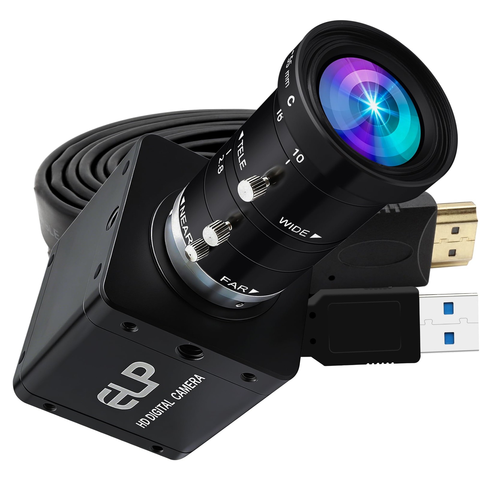 ELP 4K 60fps USB3.0 HDMI Camera Manual Zoom 10-55mm Webcam mini size, brown