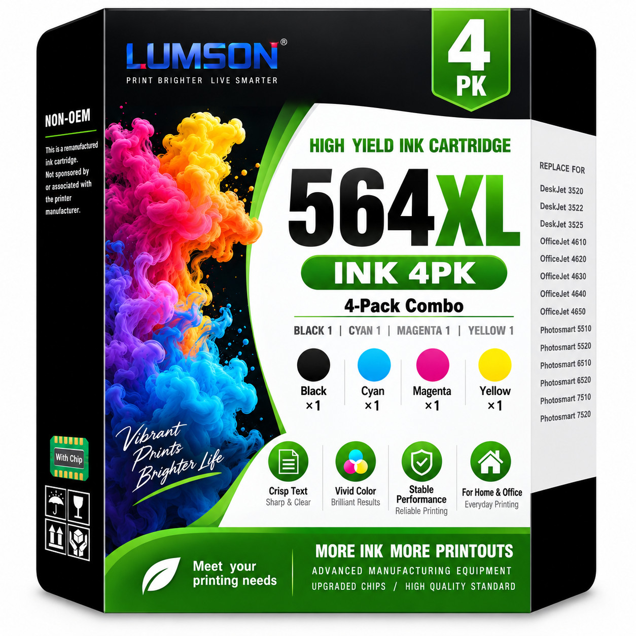 564XL Ink Cartridge 4Pack Compatible For 564 Photosmart 3520  6520 DeskJet3522
